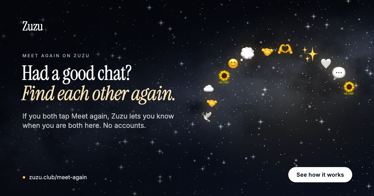 Zuzu Club Meet Again: had a good chat? If you both tap Meet again, you can talk again.