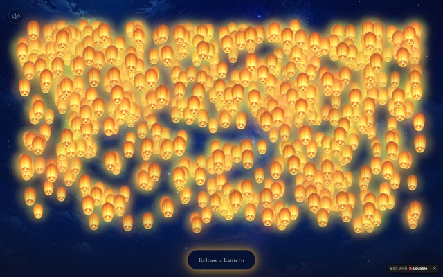 Screenshot of A Thousand Lights: Release an anonymous lantern into a shared night sky.