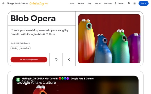 Screenshot of Blob Opera: Make four singing blobs perform an opera.