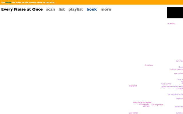 Screenshot of Every Noise at Once: A giant clickable map of every music genre.