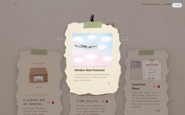 Screenshot of Little Web World: Tiny magical websites to make and gift, like a window seat postcard.
