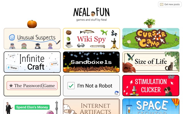 Screenshot of neal.fun: A whole collection of curious little web toys and games.