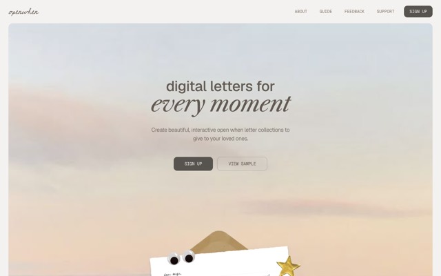 Screenshot of Open When: Write "open when" letters for someone you love.