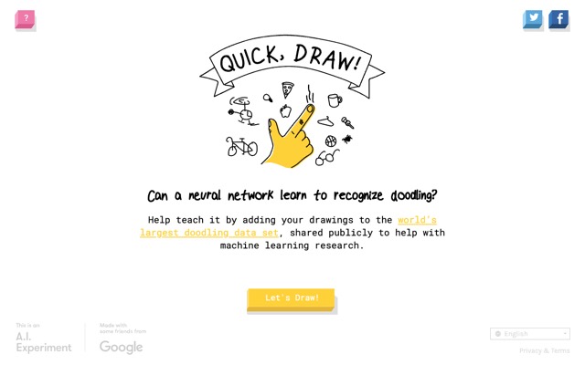 Screenshot of Quick, Draw!: Doodle something and see if the computer can guess it.