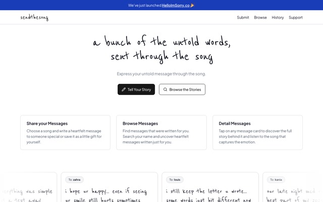 Screenshot of Send the Song: Send your untold words through a song.