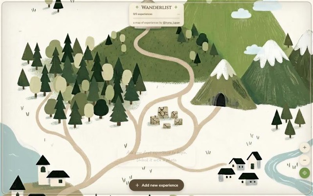 Screenshot of Wanderlist: A storybook map of your life, dream by dream.